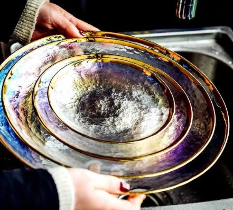 Aurora Gold Edge Glass Plate & Bowl Set - Elegant Dinnerware for Special Occasions, Perfect for Weddings, Parties, and Fine Dining