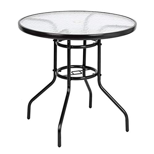 Round Tempered Glass Outdoor Dining Table - Weatherproof Garden Patio Table for Backyard, Deck, and Poolside Dining