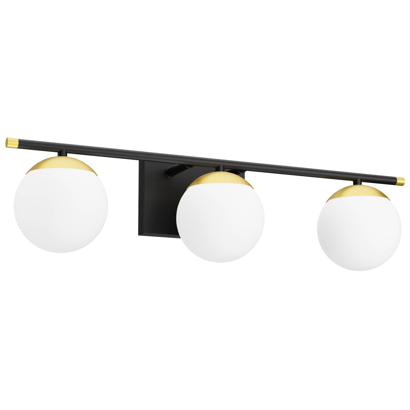 Ralbay Mid Century Modern Vanity Lights - 3-Light Milky Glass Bathroom Wall Sconce with Black & Gold Finish, Vintage Style Mirror Lighting Fixture (Bulbs Not Included) - Perfect for Bathroom Vanity, Dressing Room, and Makeup Area