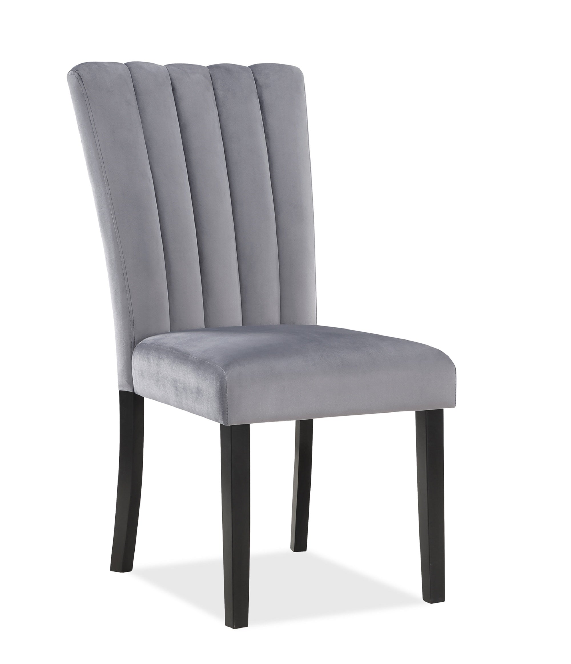 2-Piece Velvet Upholstered Dining Chairs with Channel Tufted Back & Wooden Legs - Gray & Black Set for Modern Dining Room, Kitchen, or Home Office