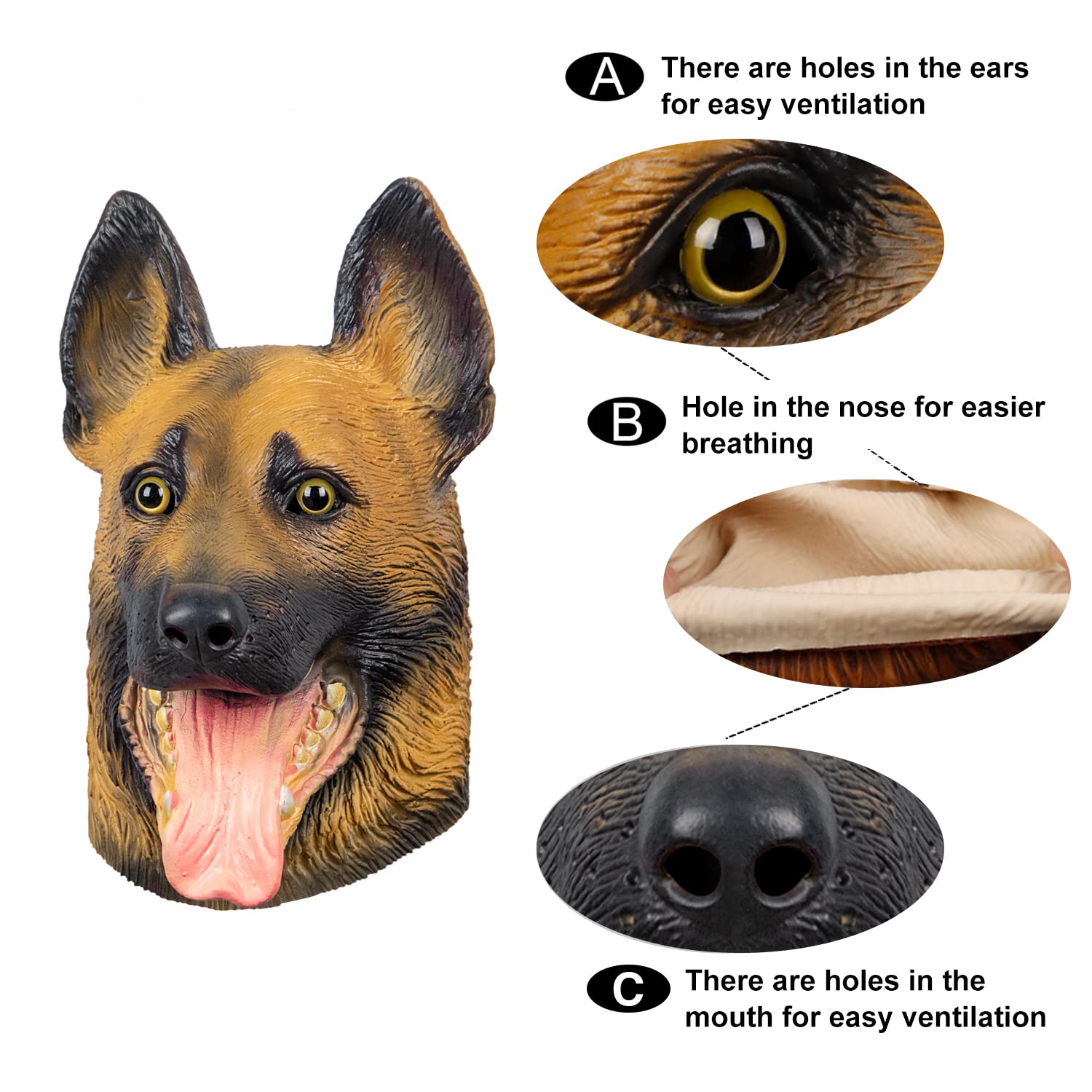 Realistic Dog Head Mask for Adults - Latex Animal Costume Mask for Halloween Parties, Cosplay Events & Themed Celebrations - Perfect for Pet Lovers & Costume Enthusiasts