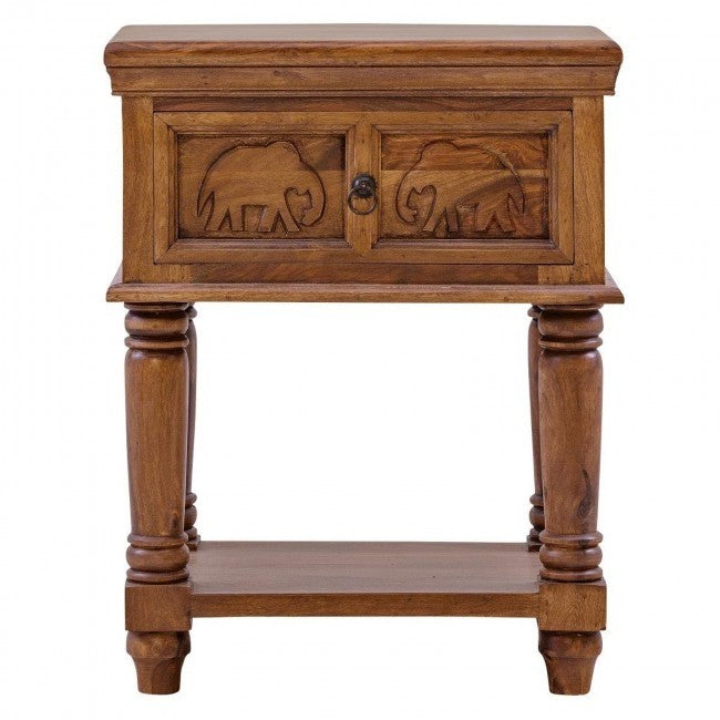 Handcrafted Indian Solid Wood Side Table with Elephant Design - Perfect for Living Room, Bedroom, or Balcony Decor