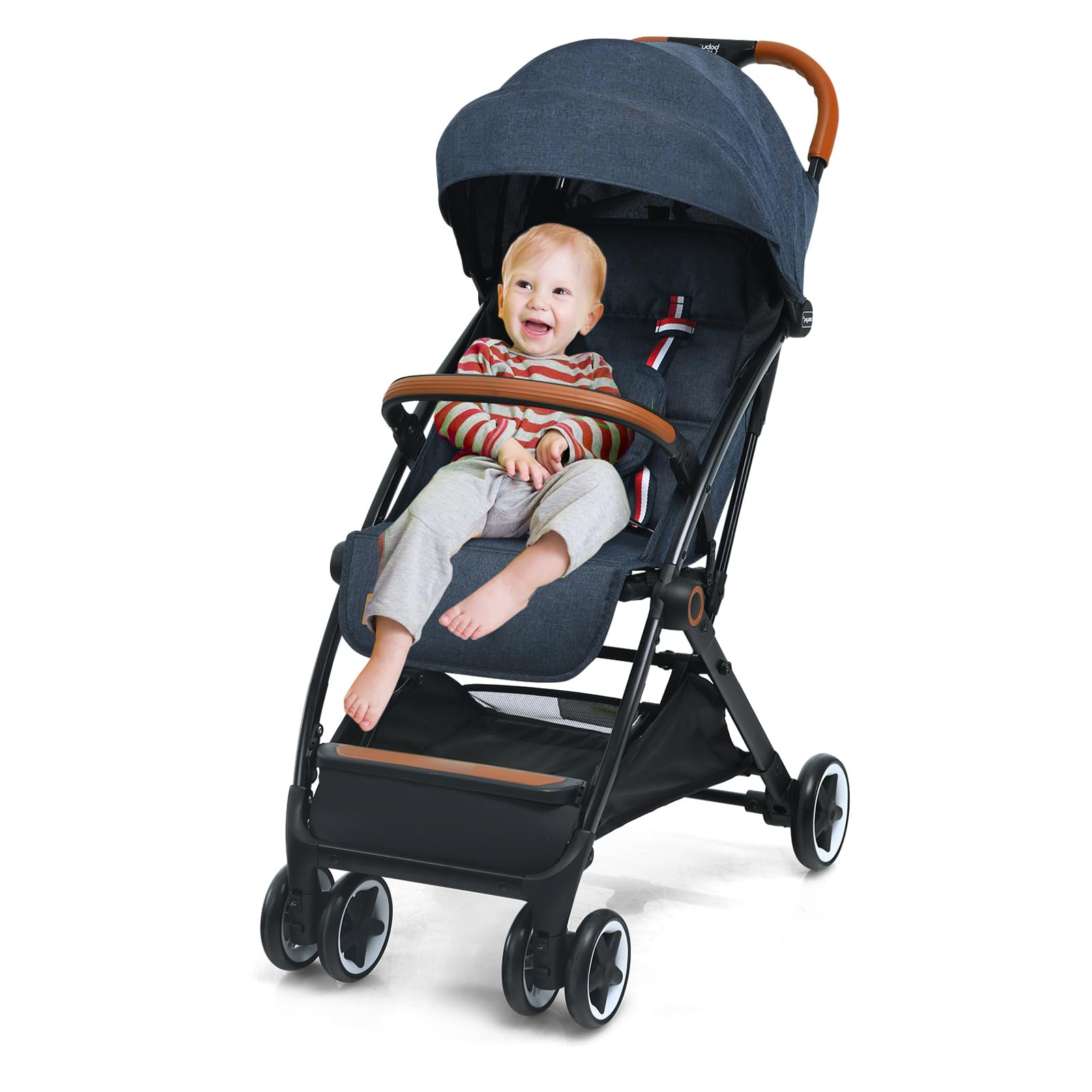 HOMGX Lightweight Compact Umbrella Stroller for Baby - Easy Fold Travel Stroller with 5-Point Safety Harness, Adjustable Backrest & Quick Lock System - Ideal for Airplane, Shopping & Daily Use - Navy Blue