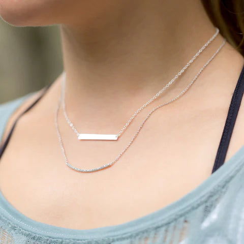 Elegant Sterling Silver Cubic Zirconia Curved Bar Necklace for Women | Dainty Layering Jewelry for Everyday Wear & Special Occasions