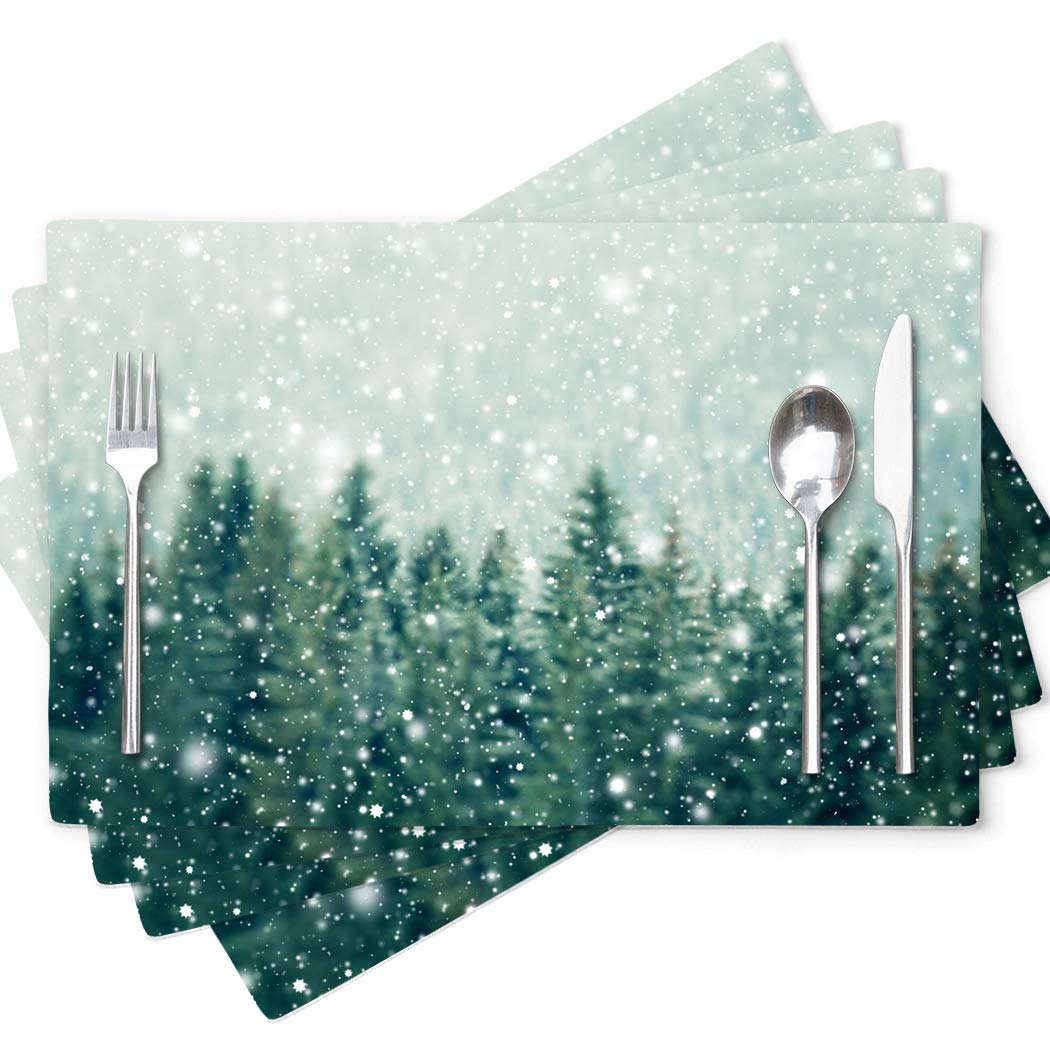 Vintage Holiday Tree Placemats - Winter Landscape Dining Table Mats 18