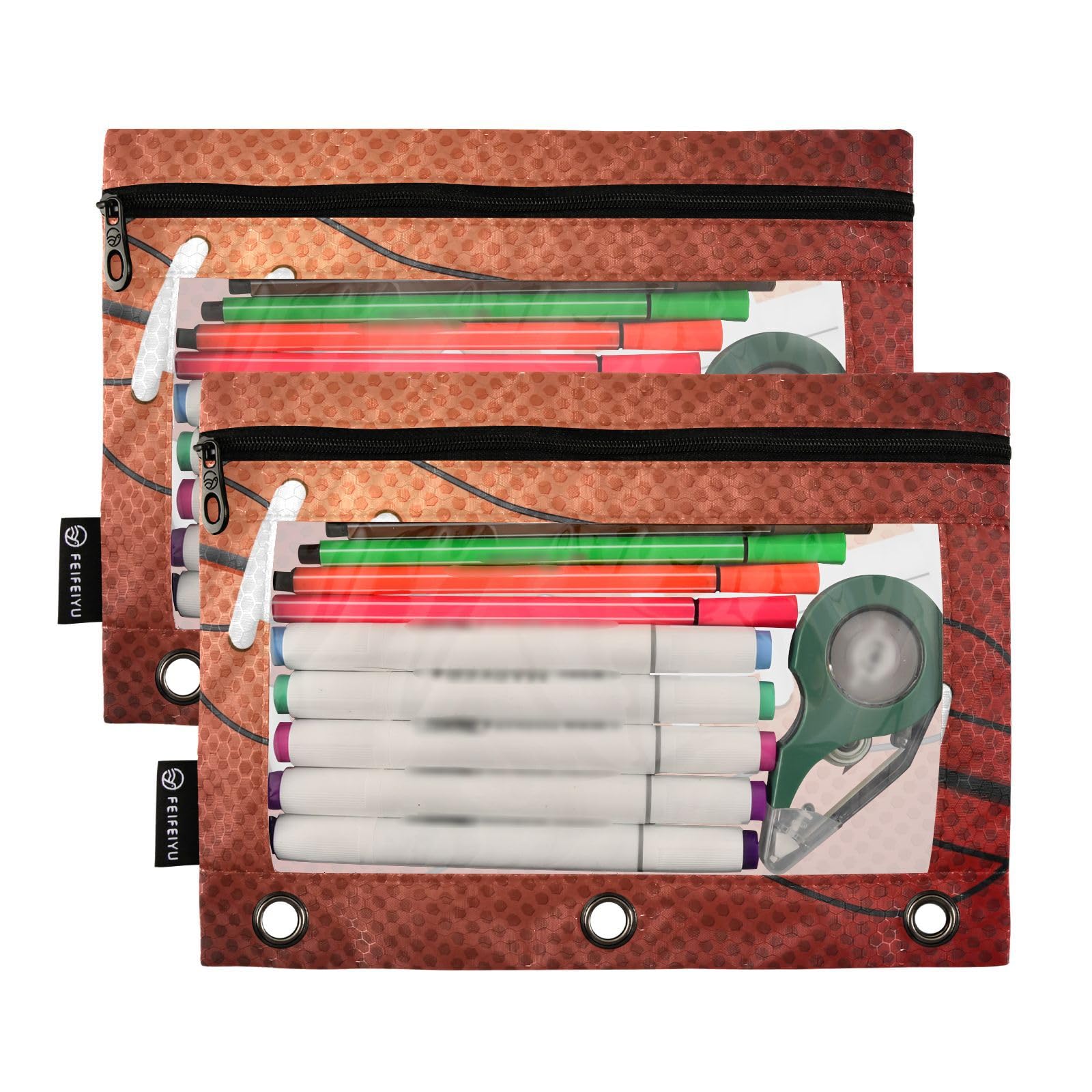 2 Pack Clear Window Zippered Pencil Pouch for 3-Ring Binder - American Football Design School & Office Supplies Organizer - Perfect for Students, Teachers & Office Workers