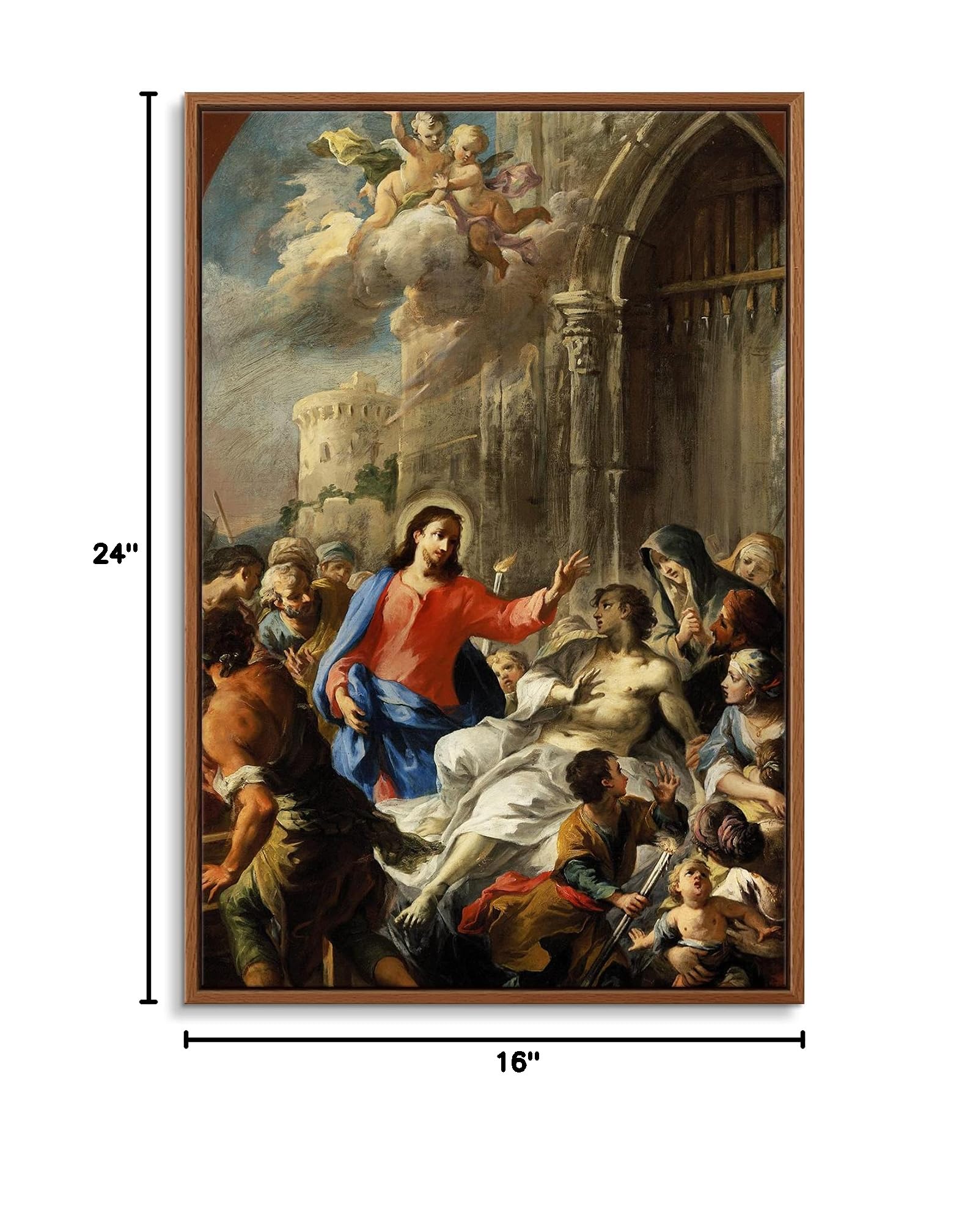Floating Frame Canvas Print Wall Art - Raising of The Son of The Widow of Nain by Martino Altomonte - 16x24 Inches - Religious Home Decor, Living Room Art, Church Gift