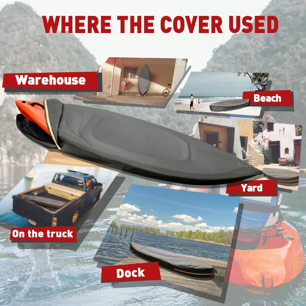 600D Heavy Duty Kayak Cover for 18-20ft Canoes & Paddle Boards - Waterproof, UV Resistant, Dustproof Protection for Outdoor/Indoor Storage (Grey) | Perfect for Kayak Storage, Boat Protection & Winterizing Watercraft