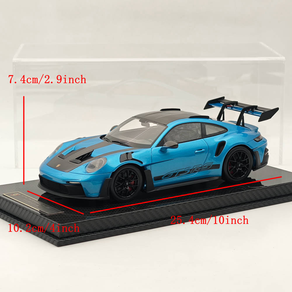 1/18 Scale Porsche 992 GT3 RS LCE Silver Blue Resin Die-Cast Model Car - High Quality Collectible for Display, Racing Enthusiasts & Car Lovers - Perfect for Home Office Decor, Gift Giving & Model Car Collections