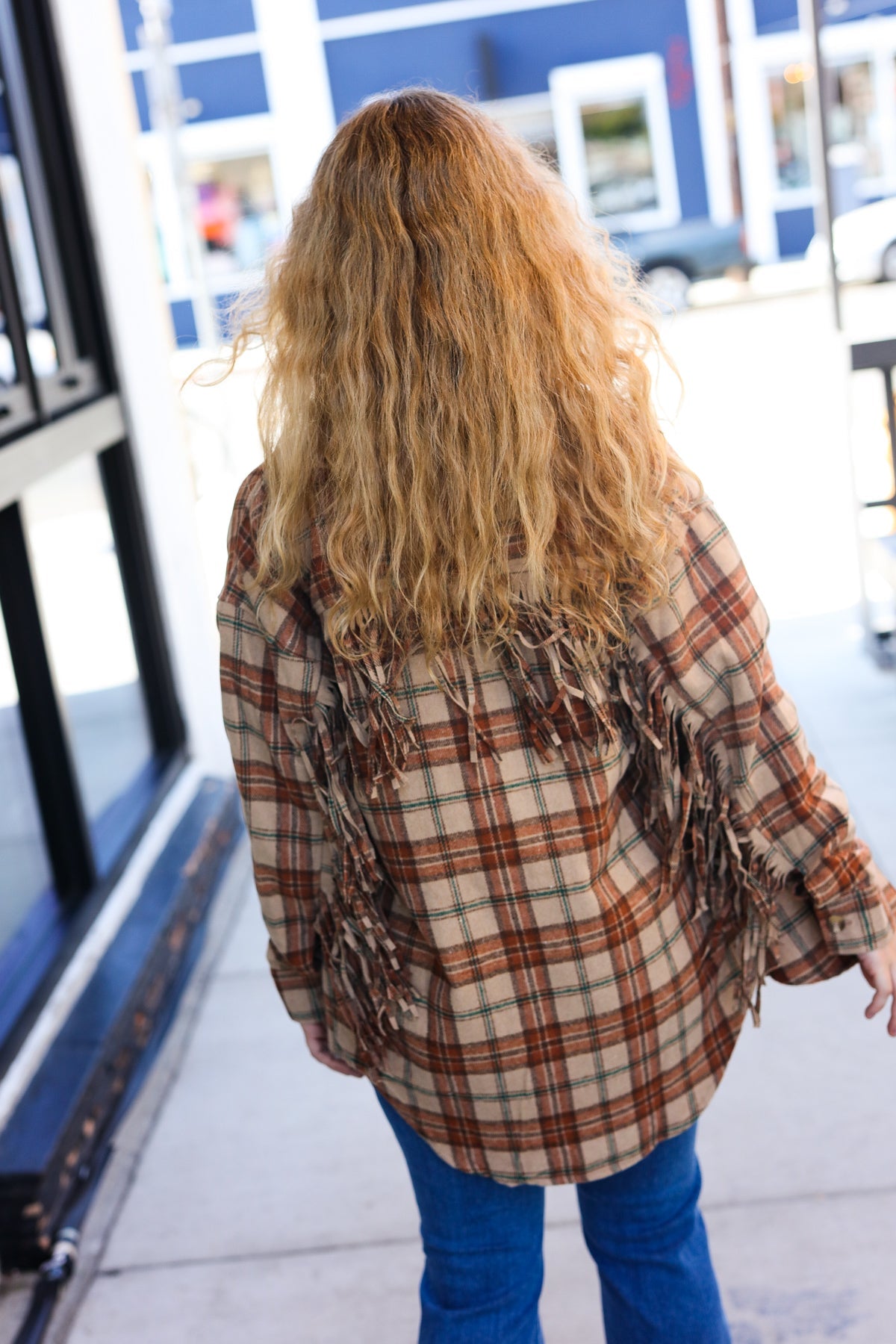 Stylish Taupe & Rust Flannel Plaid Fringe Jacket for Women - Cozy Fall Winter Layering Essential | Perfect for Outdoor Adventures, Casual Outings & Date Nights