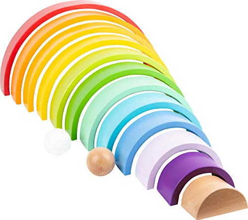 Small Foot Wooden Rainbow Blocks XL - 12-Piece Set with 2 Balls for Kids & Kindergarten Play