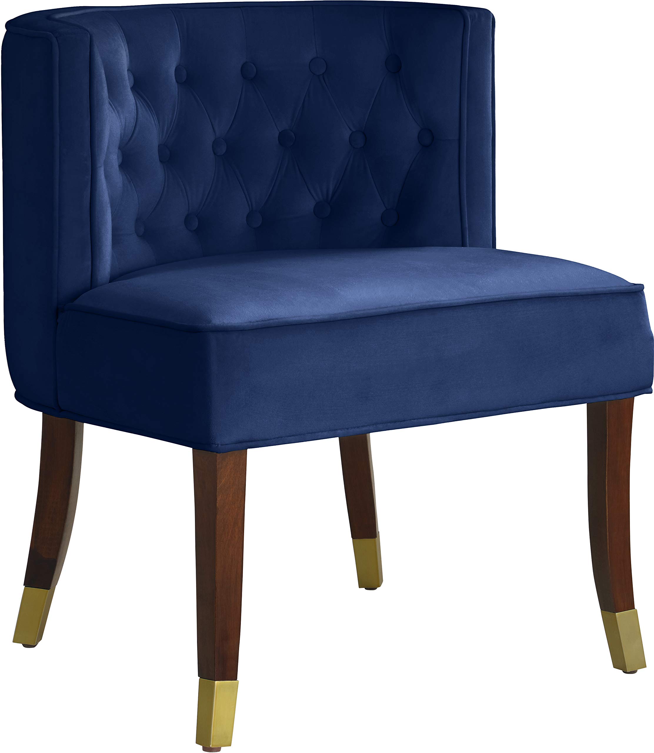 Modern Velvet Upholstered Dining Chairs Set of 2 - Navy Blue Tufted Back with Metal Capped Espresso Wood Legs 24