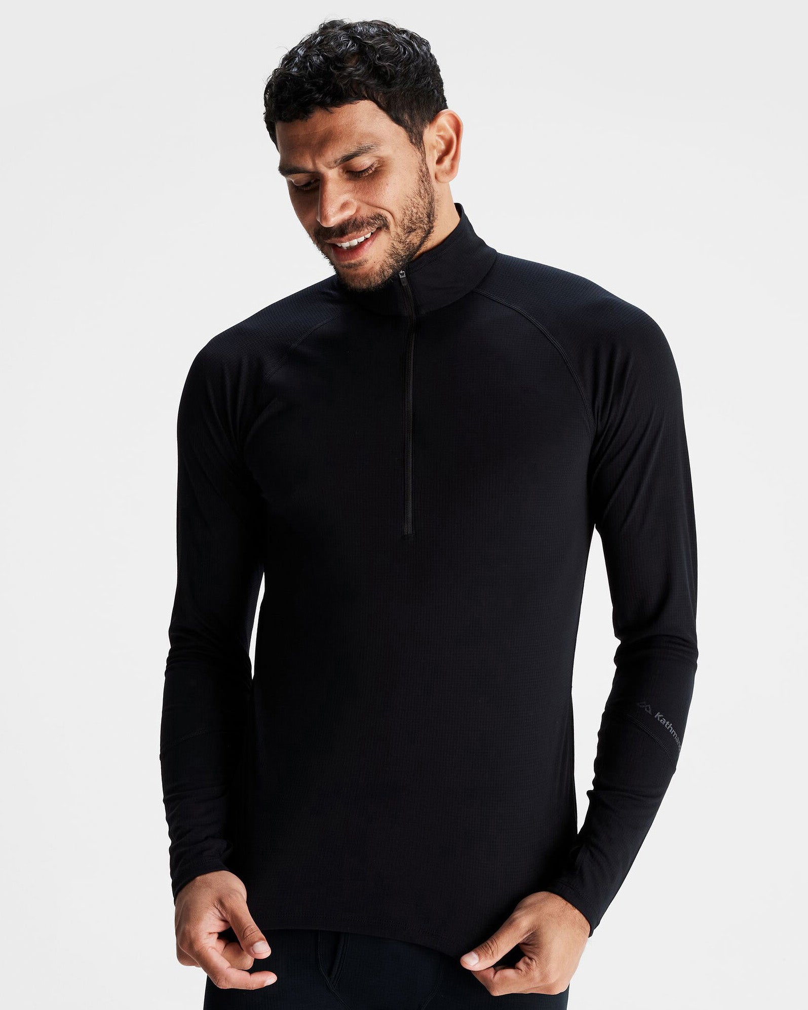 KMDAction Men's Quarter Zip Baselayer Top - Moisture Wicking & Breathable for Outdoor Activities - Black - Perfect for Hiking, Running & Cold Weather Layering