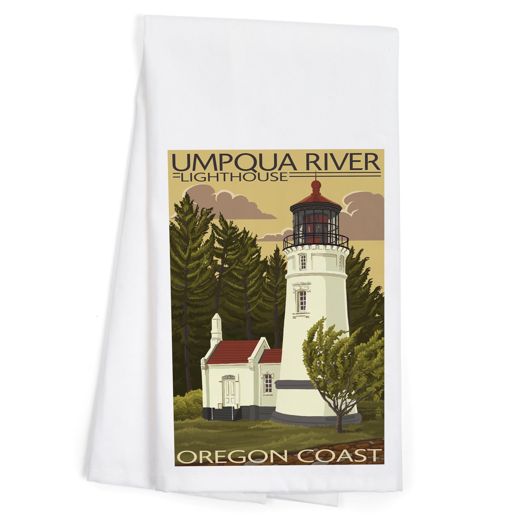 Umpqua River Lighthouse Oregon 100% Cotton Tea Towel - Decorative Hand Towel for Kitchen, Home Decor & Gift - Perfect for Dish Drying, Wall Display & Coastal Themed Decor