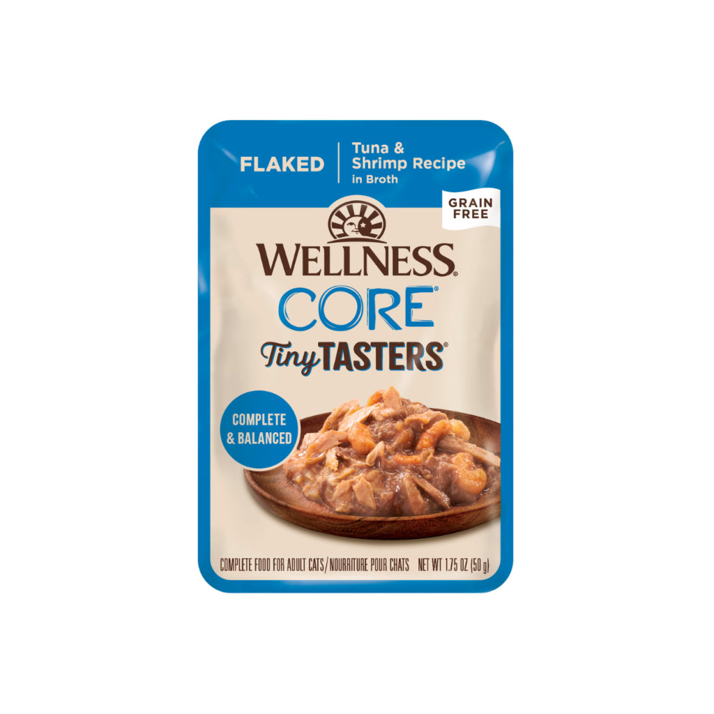 Wellness CORE Tiny Tasters Wet Cat Food - Minced Chicken & Beef, Flaked Tuna & Shrimp, Duck Recipes - Grain-Free, Healthy & Nutritious Cat Food for Kittens & Adult Cats - Perfect for Picky Eaters & Mealtime Variety