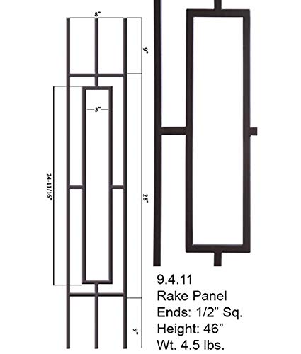 Black Satin Iron Hollow Baluster for Staircase - 9.4.11 Single Rectangular Design | Perfect for Home Renovation, Stair Railings & Interior Decor