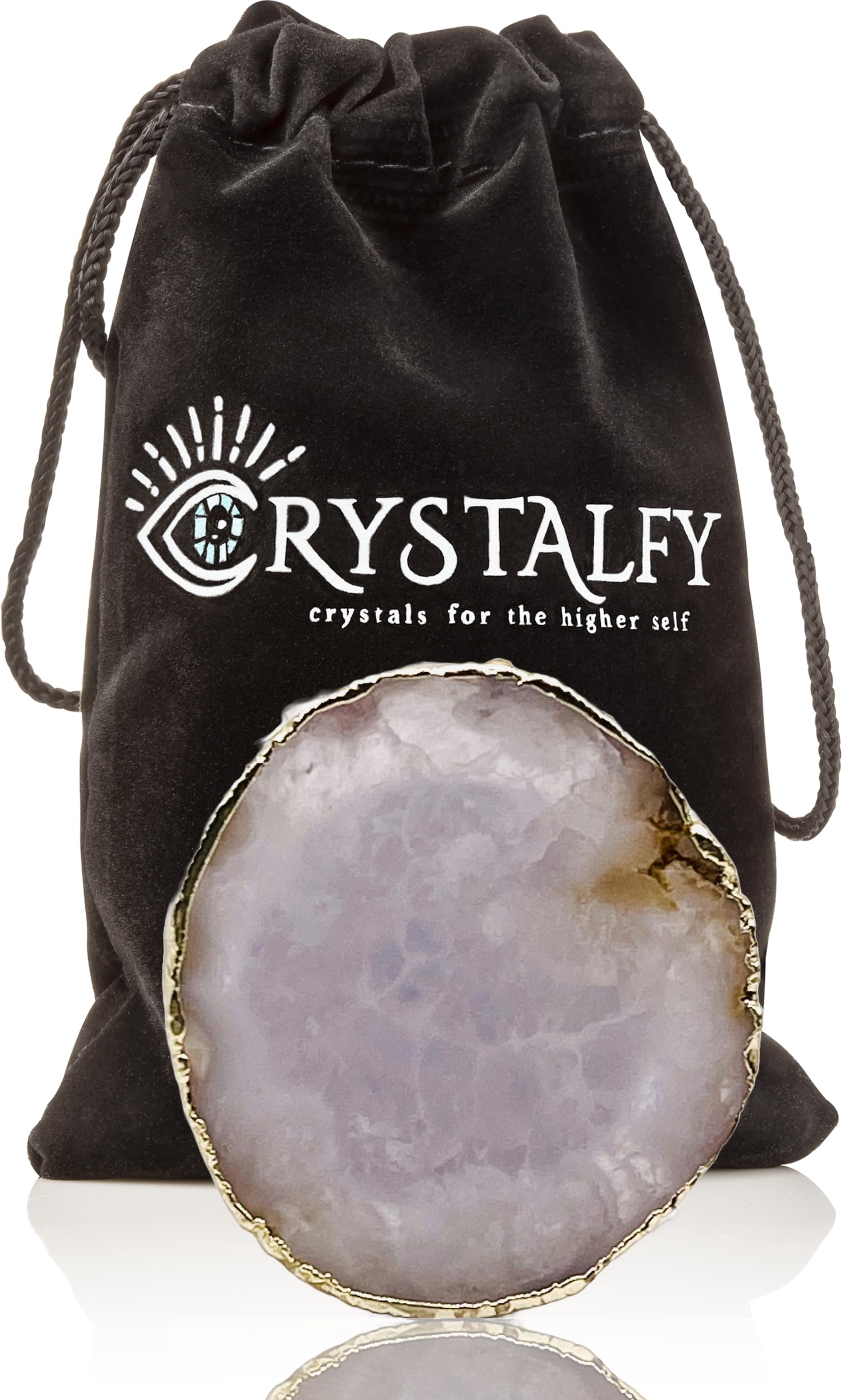 CRYSTALFY Clear Quartz Phone Grip Holder with Expanding Kickstand - Natural Gemstone Swappable Top for iPhone, iPad, Kindle & Mobile Devices - Perfect for Hands-Free Viewing, Gaming & Video Calls
