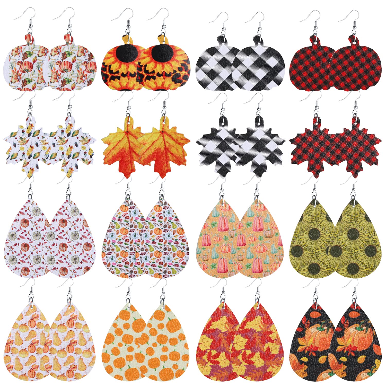 16 Pairs Bulk Leather Earrings for Women - Handmade Lightweight Teardrop Dangle Earrings - Boho Festival Jewelry for Women & Girls - Perfect for Music Festivals, Parties & Everyday Wear