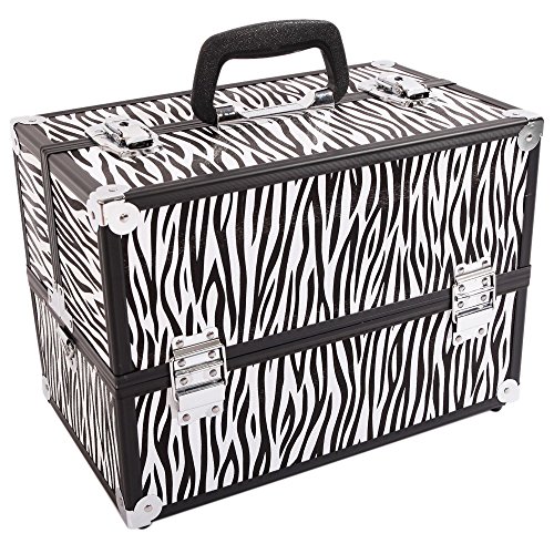 Teeker Portable Makeup Train Case - Professional Adjustable Cosmetic Organizer with Lock (Zebra Stripe) | Perfect for Travel, Salon & Professional Makeup Artists