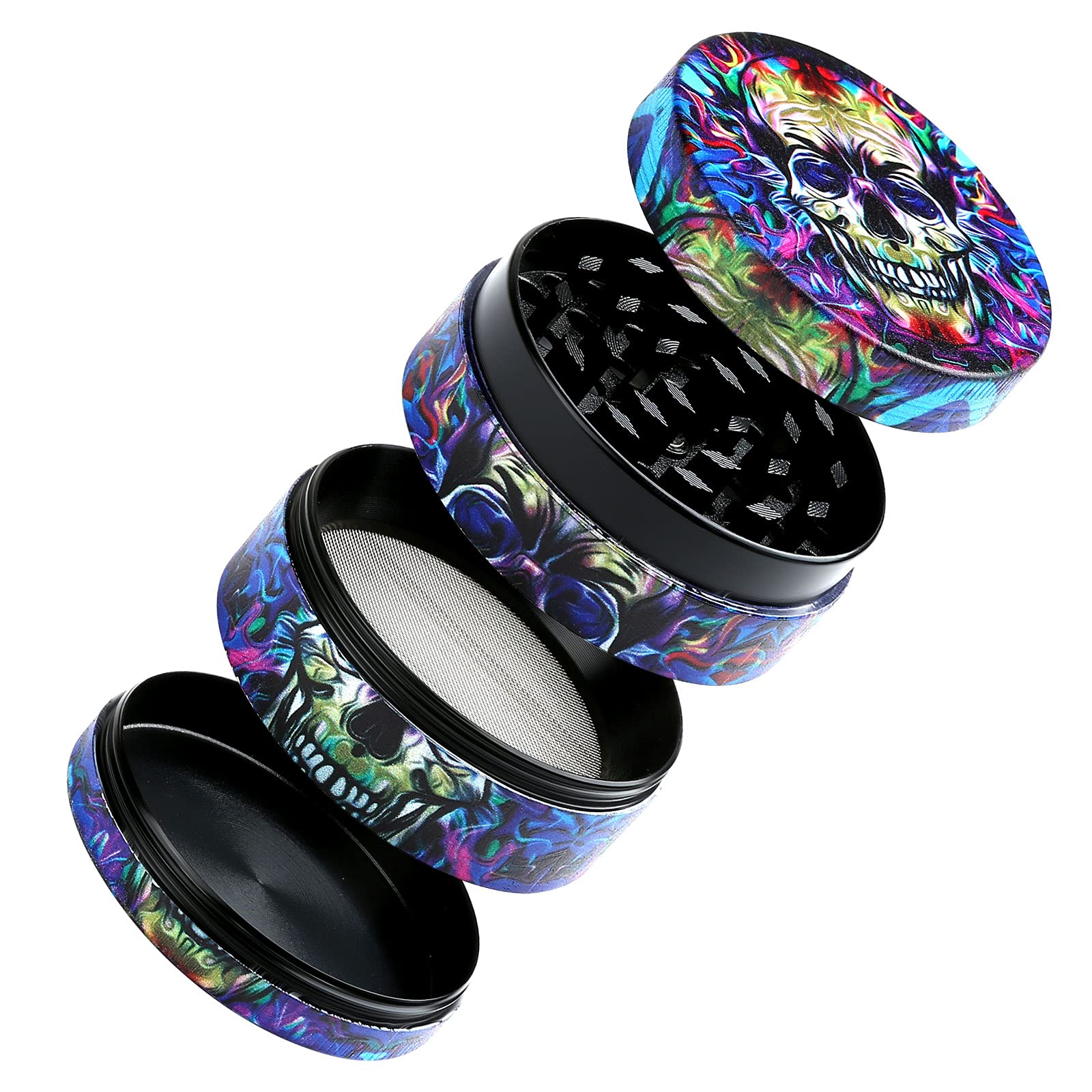 LIHAO 2 Inch 4 Layer Zinc Alloy Herb Grinder with Blue Skull Design - Perfect for Halloween Decor, Day of The Dead Party Supplies & Smoking Accessories