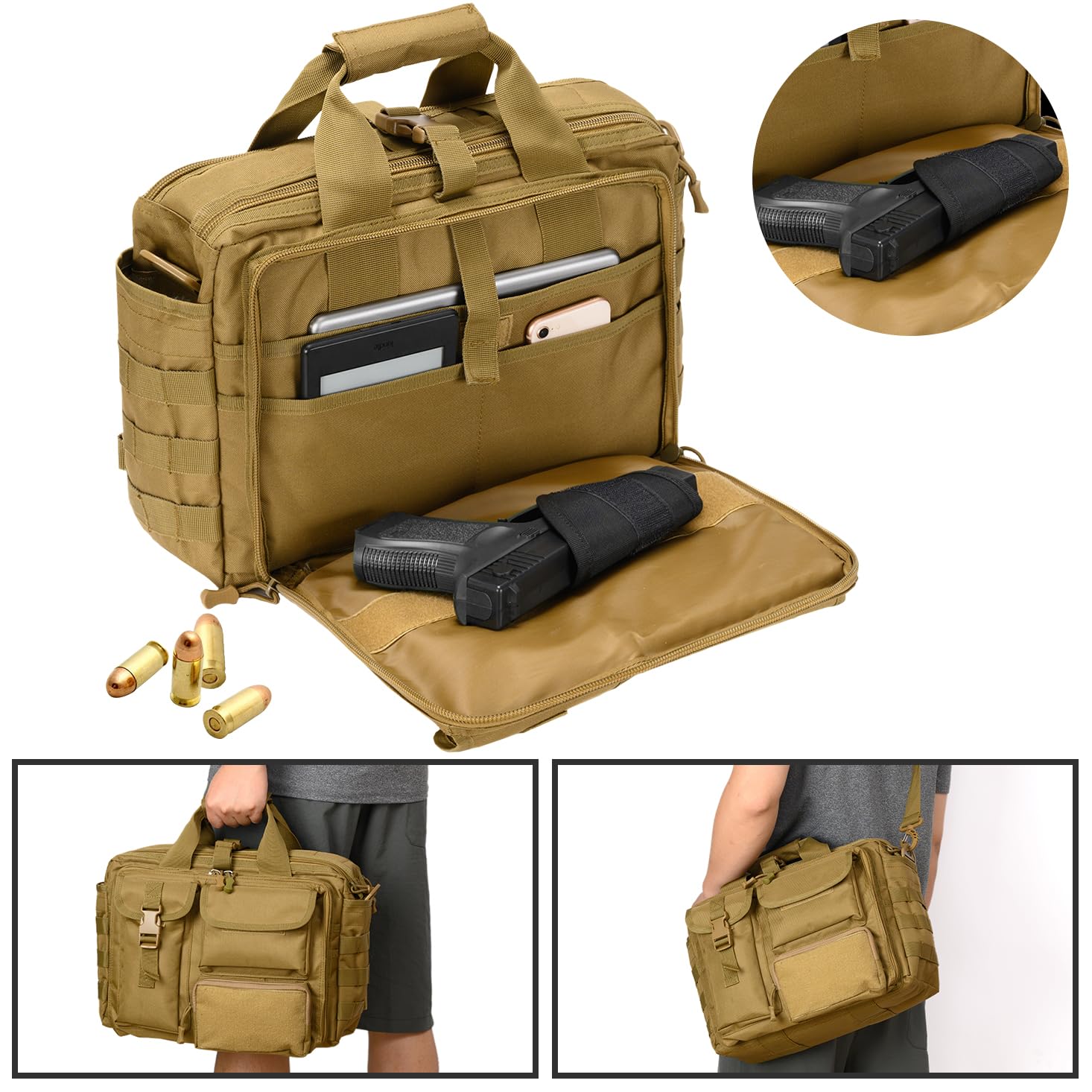 Stypos Tactical Messenger Bag - 15.6/17.3 Inch Military Laptop Briefcase for Men, Durable Shoulder Bag (Khaki) - Perfect for Work, Travel & Outdoor Adventures