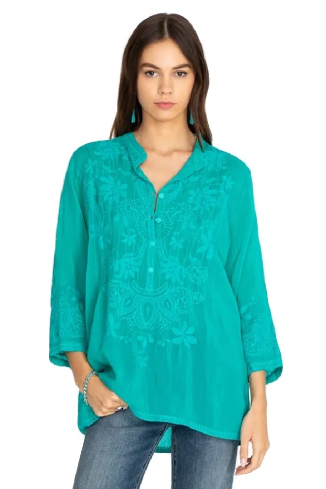 Johnny Was Women's Embroidered Long Sleeve Blouse - Elegant Boho Top for Casual Wear, Office & Special Occasions