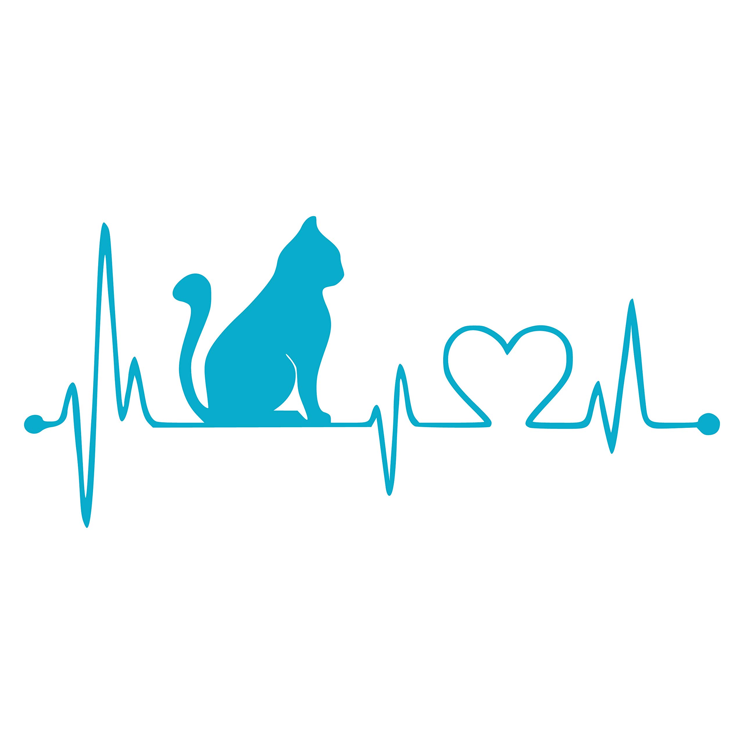 Premium UV-Resistant Cat Heartbeat Vinyl Decal Sticker - 5 Inch Light Blue Car Window & Bumper Decoration - Waterproof Durable Adhesive for Cars, Laptops, Tumblers - Perfect for Pet Lovers & Auto Accessories