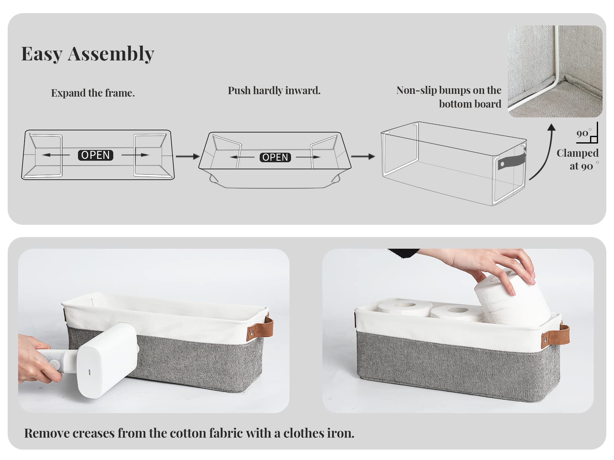 Narrow Storage Bins with Handles - Small Fabric Baskets for Shelves | Home Organization