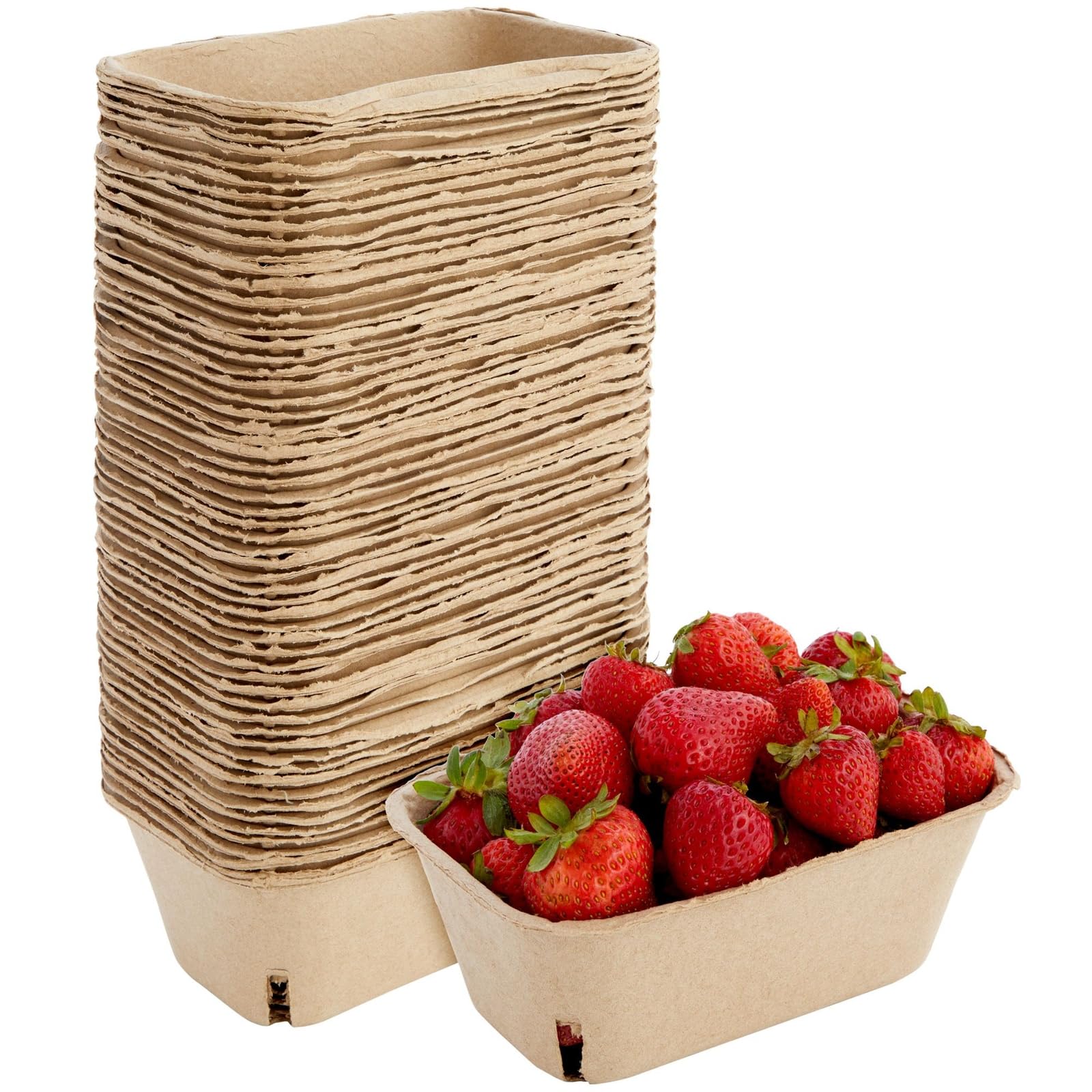 Juvale 60-Pack 1 Pint Berry Baskets - 7.36 x 4.56 x 2.6 Inch Eco-Friendly Pulp Fiber Fruit Containers for Farmers Market, Grocery Stores & Home Produce Storage | Perfect for Strawberries, Blueberries & Fresh Fruit Display