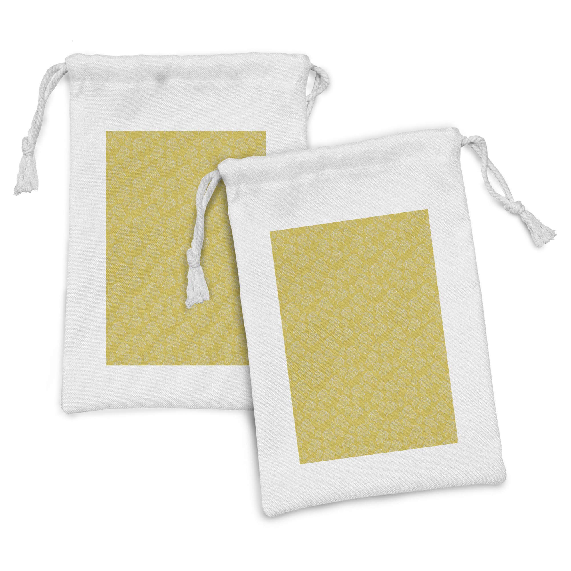 Ambesonne Leafy Fabric Pouch Set of 2 - Abstract Botanical Design with Outline Leaves - Small Drawstring Bag for Toiletries, Masks, Party Favors (9