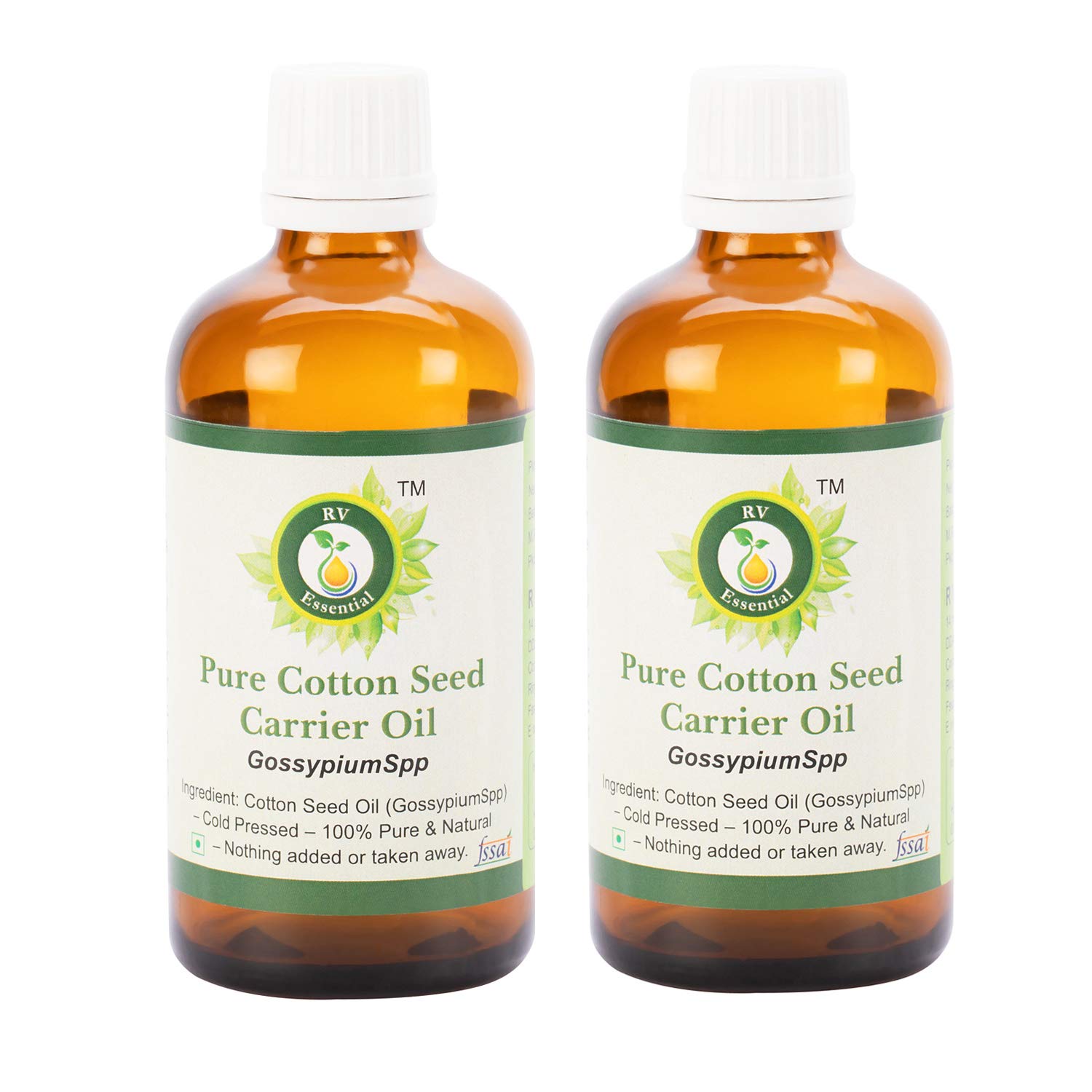 RV Essential Pure Cotton Seed Carrier Oil (100ml x 2 Pack) - 100% Natural Gossypium Spp for Skin & Hair Care - Perfect for Massage, Aromatherapy & DIY Beauty Products