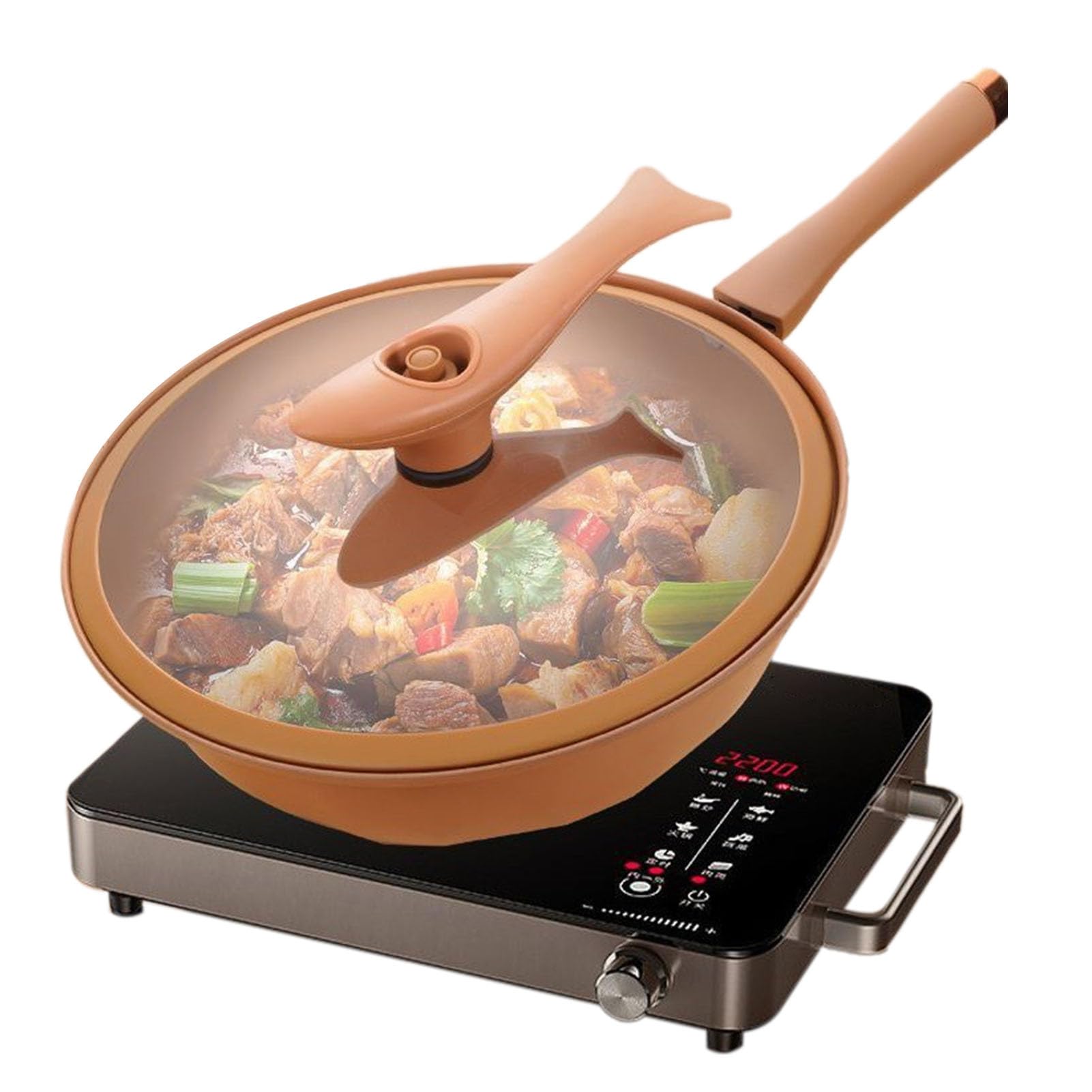 Non-Stick Clay Wok with Steamer Basket - 2-in-1 Frying and Steaming Pan - Induction & Gas Stove Compatible - Multi-Functional Covered Skillet for Asian Cooking, Stir Fry, Steaming Vegetables & Healthy Meals