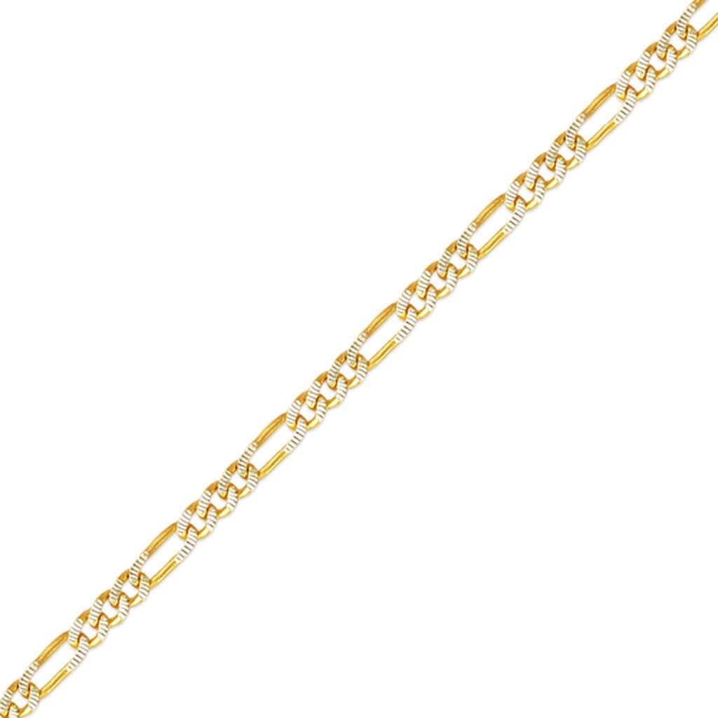 14K Gold Figaro White Pave Chain Necklace - Italian Crafted Durable Jewelry for Women & Men - 16-26 Inch Length, 1.8-9.6mm Width - Perfect Gift for Anniversary, Birthday & Special Occasions