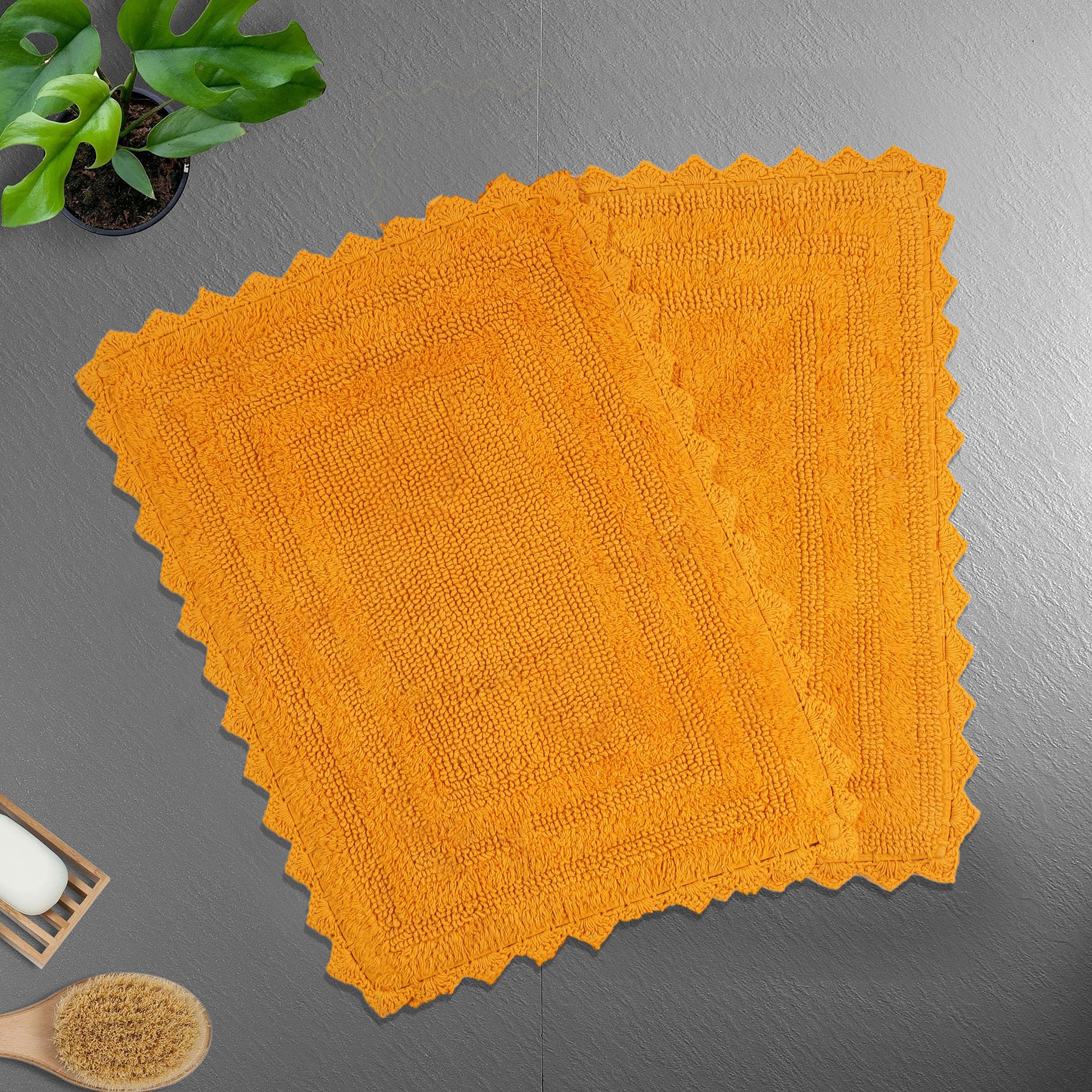 TreeWool 2-Pack Soft Reversible Cotton Bath Mat with Crochet Border - Absorbent Non-Slip Bathroom Rug (19