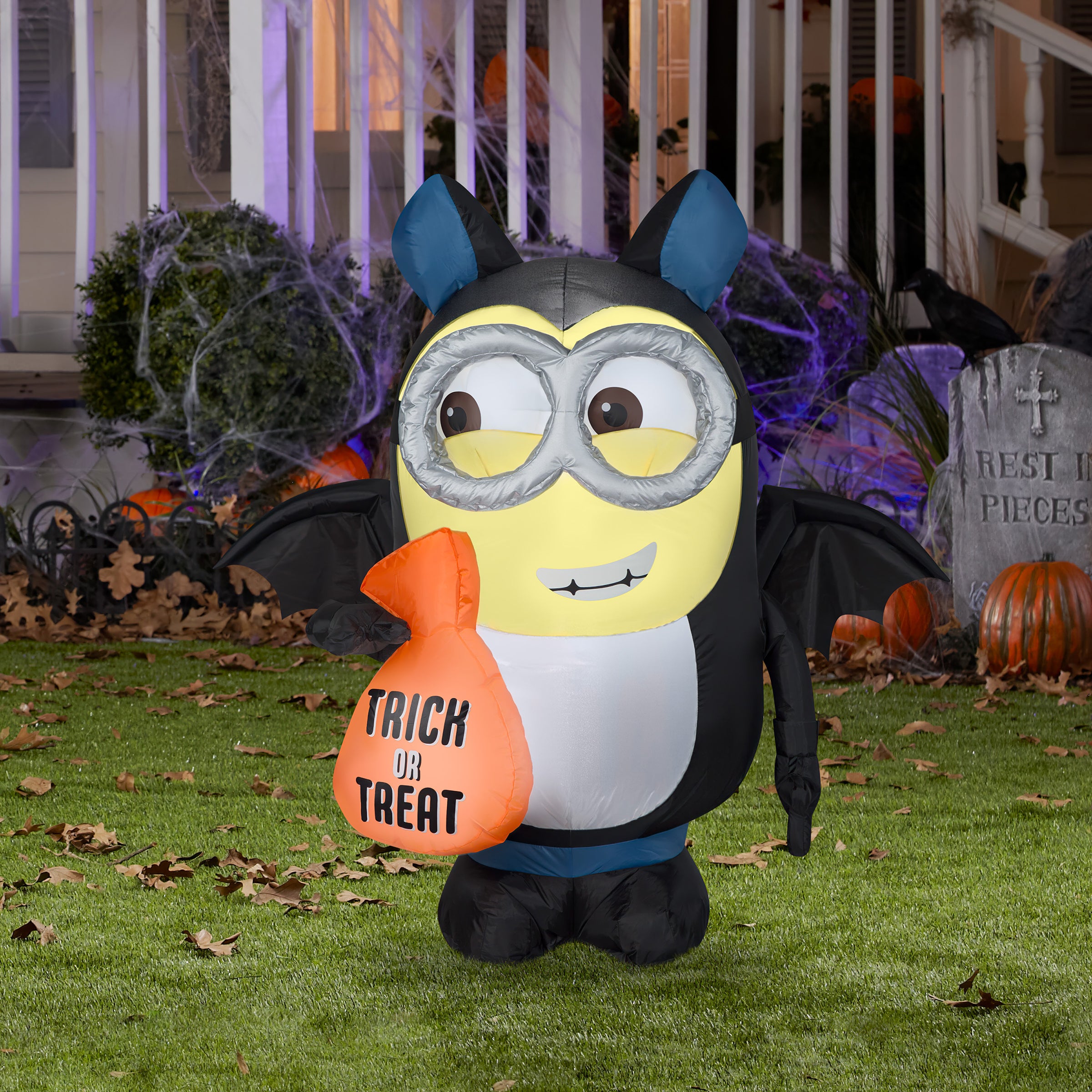 42 Inch Halloween Dave in Bat Costume Airblown Inflatable Yard Decoration for Outdoor Halloween Party Decor