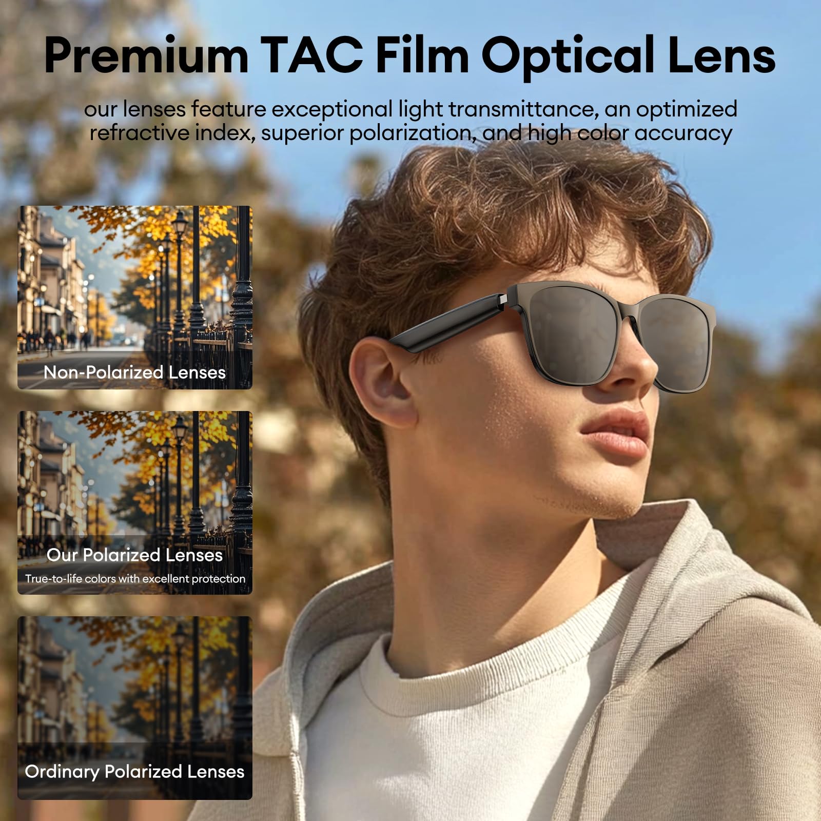 Smart Bluetooth Glasses with AI Translation & Blue Light Filtering - HY-C8 Black for Travel & Work
