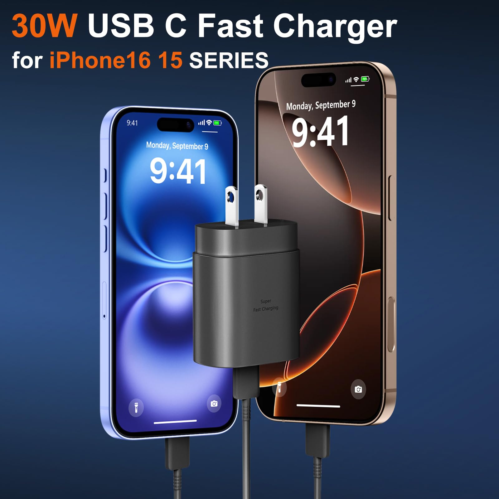 30W USB-C Fast Charger for iPhone 16/15 Pro Max - 10FT Long Cable Included - Compatible with iPhone 16 Pro/15 Pro Max, iPad, Samsung Galaxy S24 - Perfect for Home, Office & Travel Charging