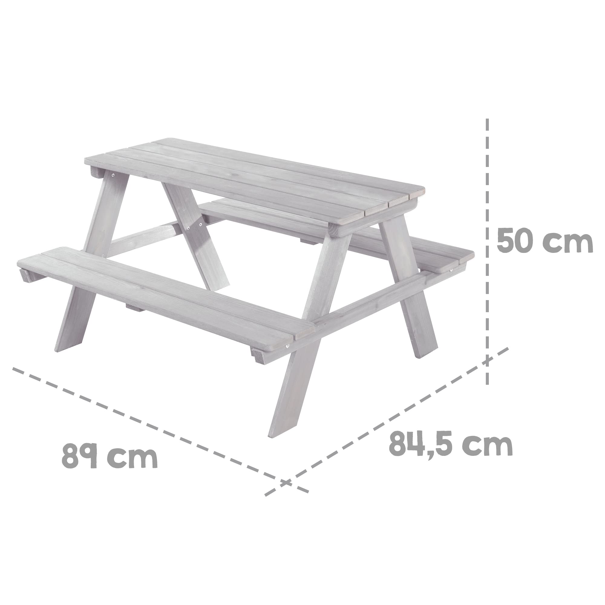 Wooden Kids Picnic Table Set for 4 - Outdoor Children's Play Table with 2 Benches - Weatherproof Grey Play Furniture for Backyard, Garden & Indoor Use - Perfect for Playdates, Snack Time & Outdoor Activities