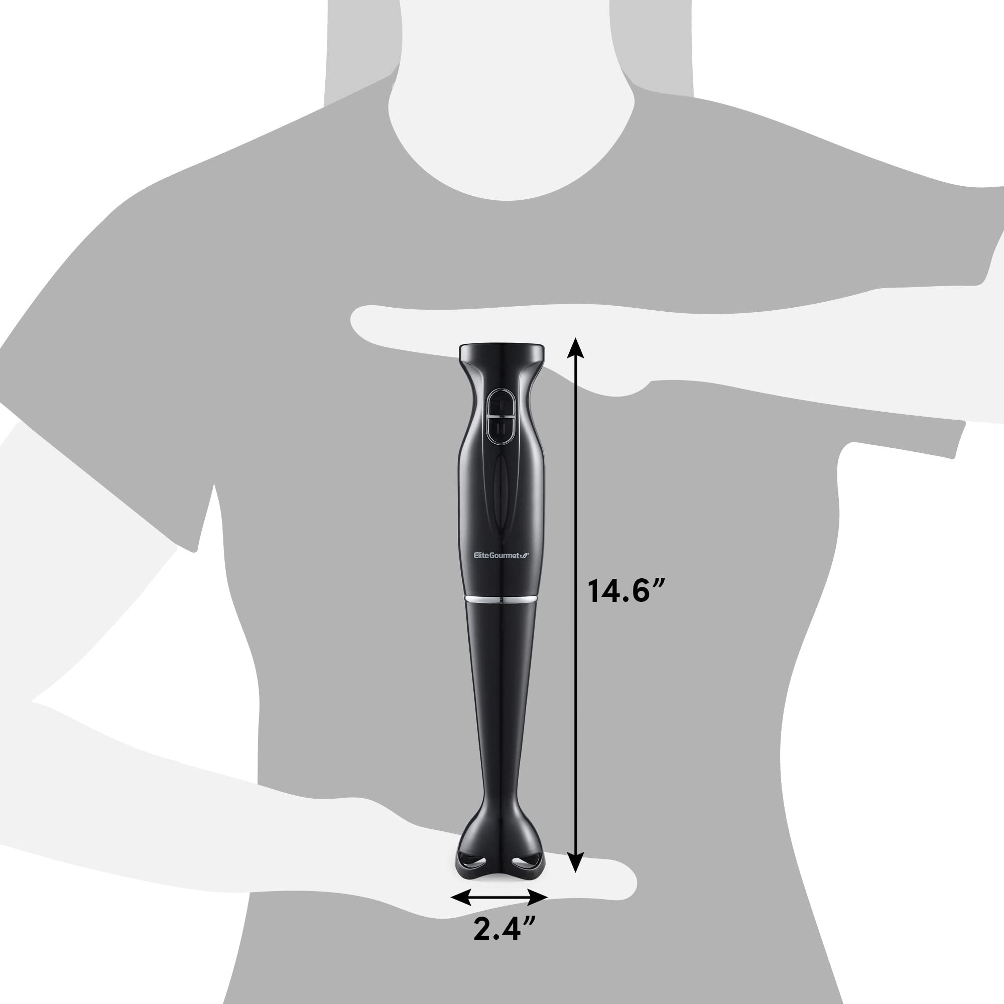 Elite Gourmet EHB3201 300W 2-Speed Immersion Hand Blender with Detachable Blades & Wand - Perfect for Smoothies, Baby Food, Soups - Charcoal Black - Ideal for Kitchen, Home Cooking & Meal Prep
