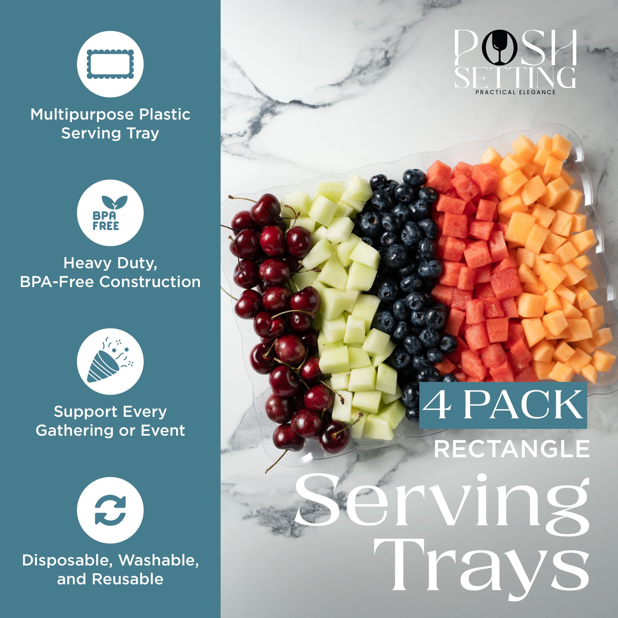 Clear Disposable Plastic Serving Trays 9x13 - 4 Pack for Party & Events
