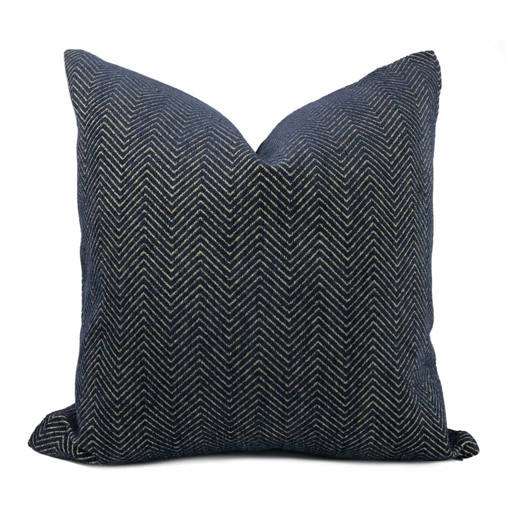 Fairfax Blue & Gold Herringbone Chevron Pillow Cover - Decorative Throw Pillow Case for Sofa, Bed & Home Decor - 18x18 Inches