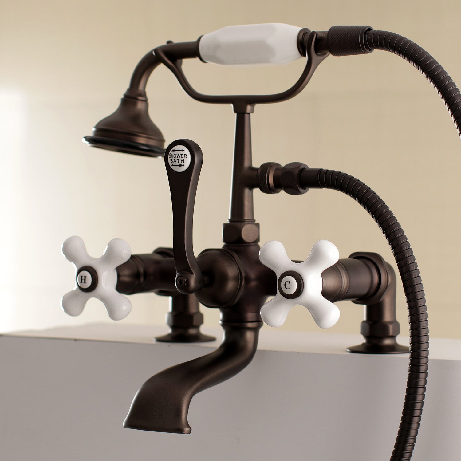 Vintage Clawfoot Tub Faucet with Hand Shower - Oil Rubbed Bronze 3-Handle 2-Hole Deck Mount Bathroom Fixture for Antique & Modern Bathrooms