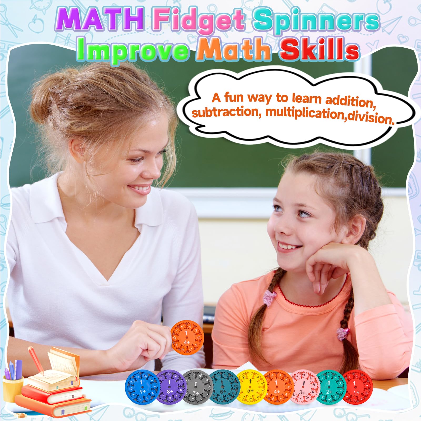 Vibbang Math Fact Fidget Spinners - Educational Anxiety Relief Toys for Kids | Interactive Learning Tools for Addition & Subtraction Practice | Classroom, Homeschool & Stress Relief Use