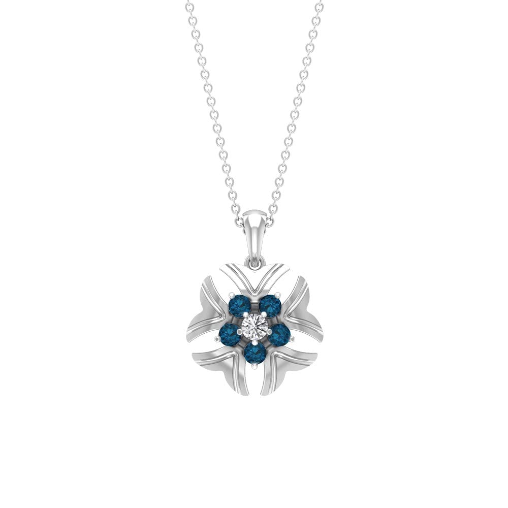 Genuine London Blue Topaz Flower Pendant Necklace - 14K Solid Gold with Diamond Accents, December Birthstone Jewelry - Perfect for Birthdays, Anniversaries & Special Occasions
