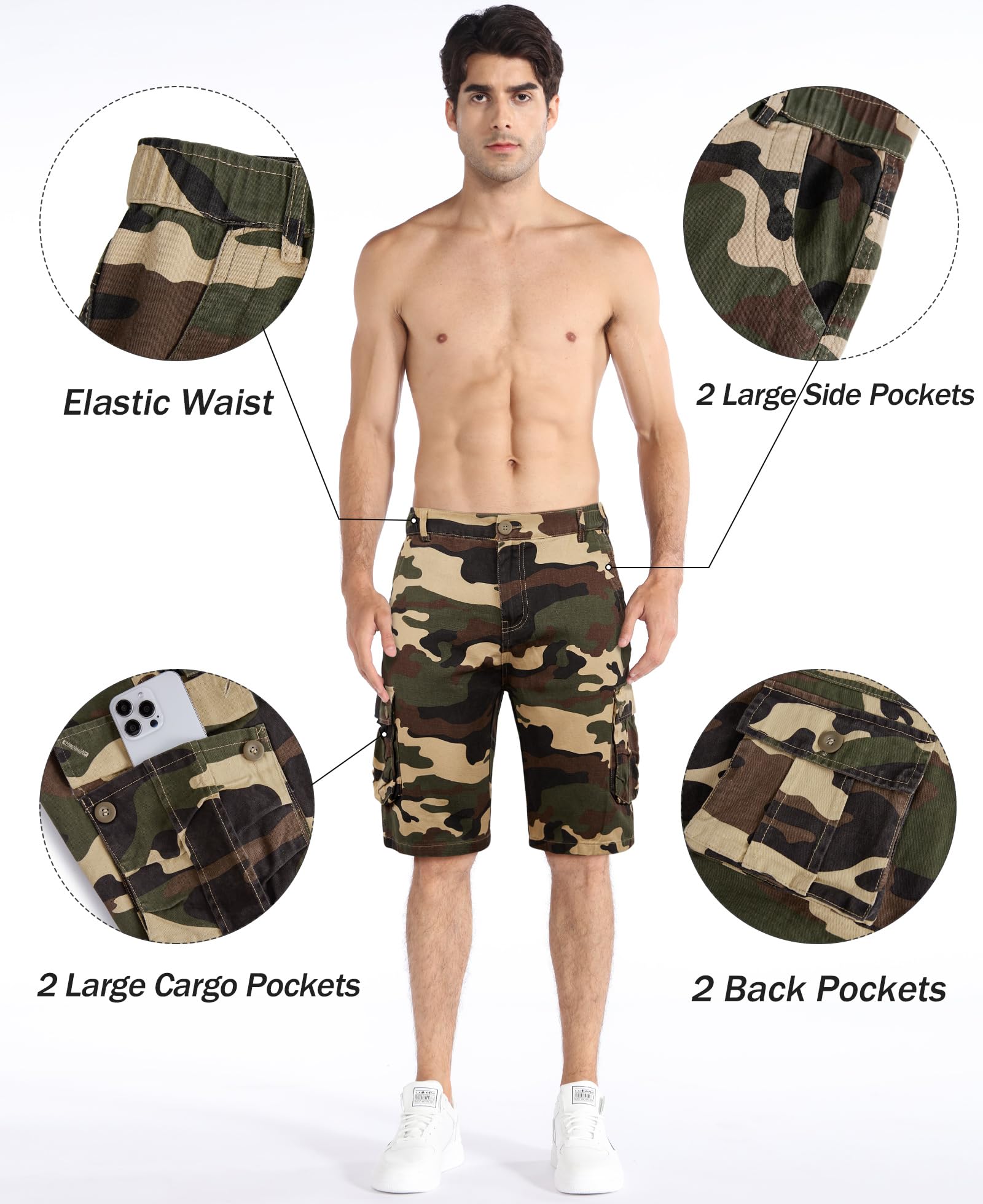 **Zeetoo Men's Camo Cargo Shorts - Classic Relaxed Fit Outdoor Shorts with Multi-Pockets | Hiking, Camping & Casual Wear**