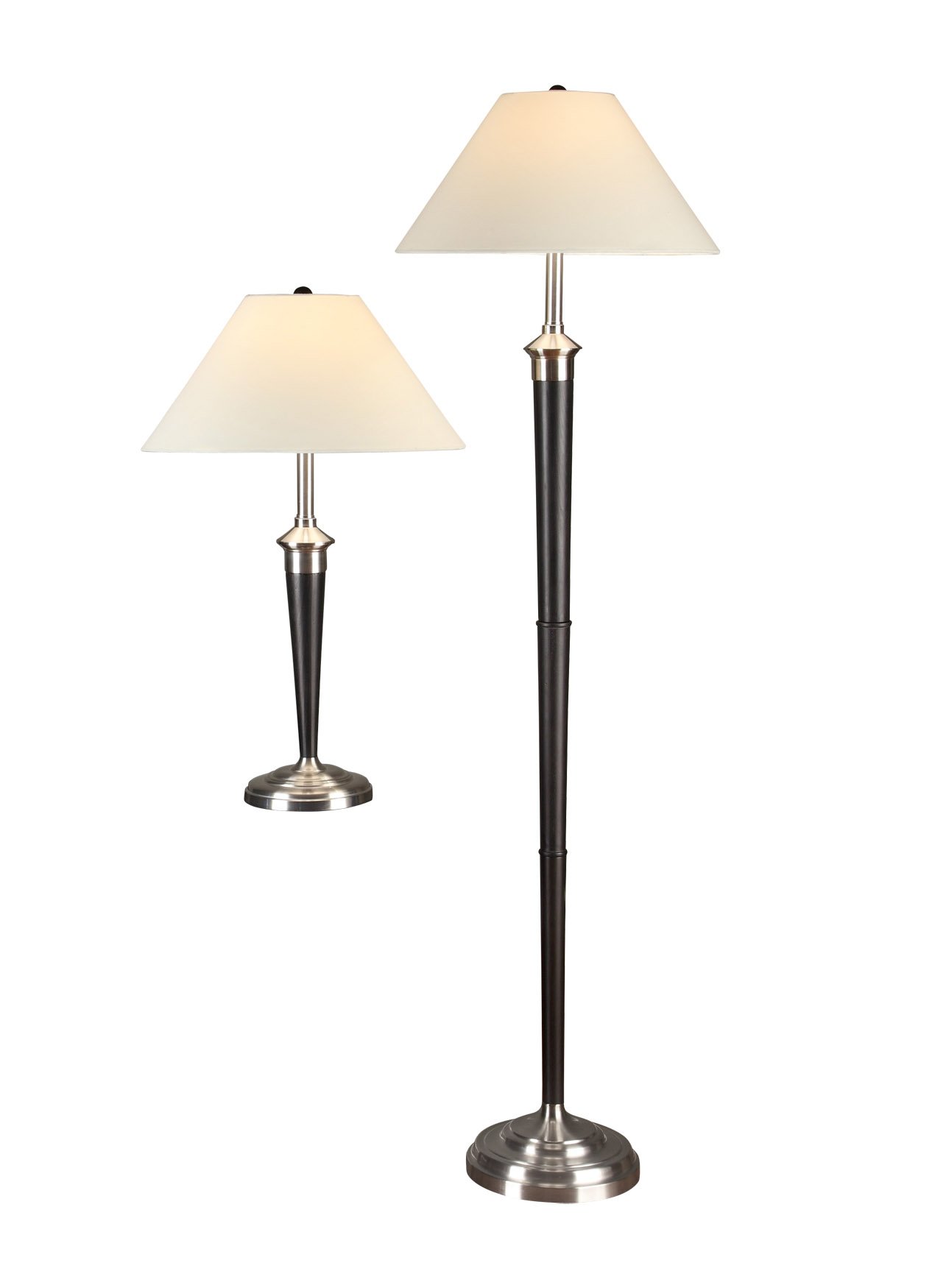 Artiva USA Twin-Pack Classic Table and Floor Lamps Set - Brushed Steel & Espresso Finish - Perfect for Living Room, Bedroom, or Office Lighting Decor