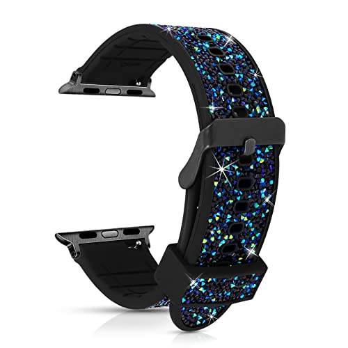 MOONLEGEND Compatible with Apple Watch Band 41mm 40mm 38mm - Soft Silicone Strap with Rhinestones, Waterproof Replacement Band for Women's iWatch Series SE/7/6/5/4/3/2/1 - Perfect for Workouts, Swimming & Everyday Fashion Accessory