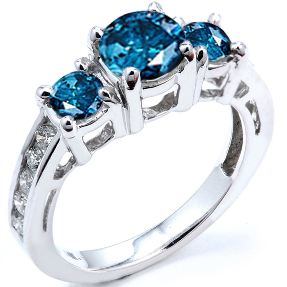 1.85 Cttw 18K White Gold Round Blue & White Diamond Engagement Ring for Women - Dazzlingrock Bridal Collection | Perfect for Proposals, Weddings & Anniversary Gifts