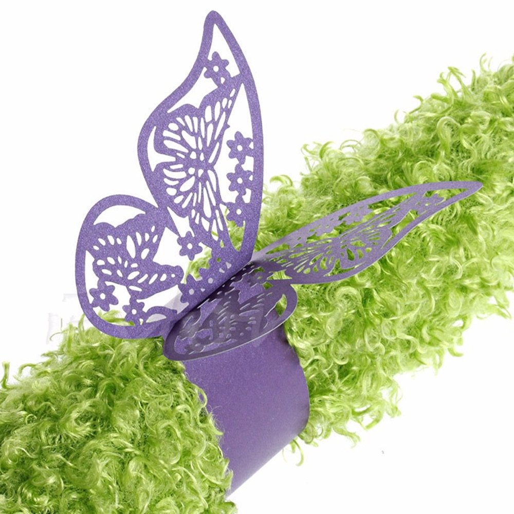 50pcs Purple Laser Cut Butterfly Napkin Rings - Elegant Table Decor for Weddings, Birthday Parties, Anniversaries & Romantic Dinners | King&Pig Home Decor Accessories