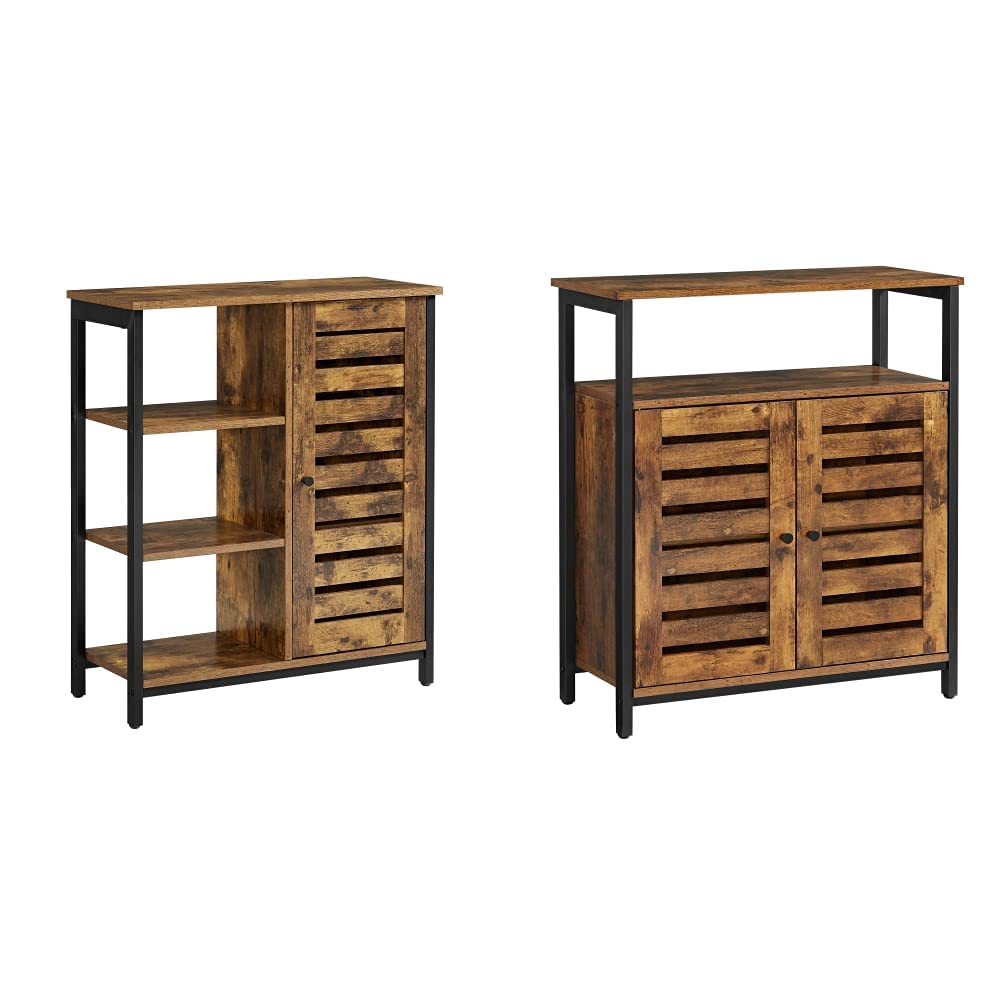 VASAGLE Lowell Standing Cabinet - Rustic Brown & Black Storage Cabinet with 3 Open Shelves & Closed Compartments | Multipurpose Cupboard for Living Room, Bedroom & Office Organization ULSC74BX